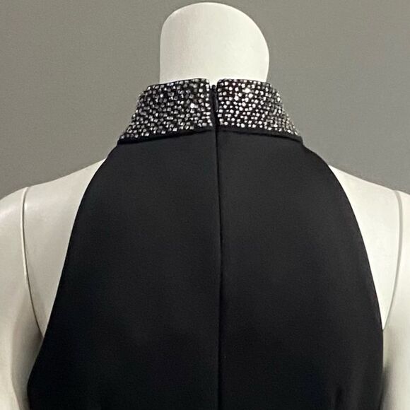 Calvin Klein Rhinestone Beaded Collar Black Halter Dress Size 4 - Picture 6 of 10